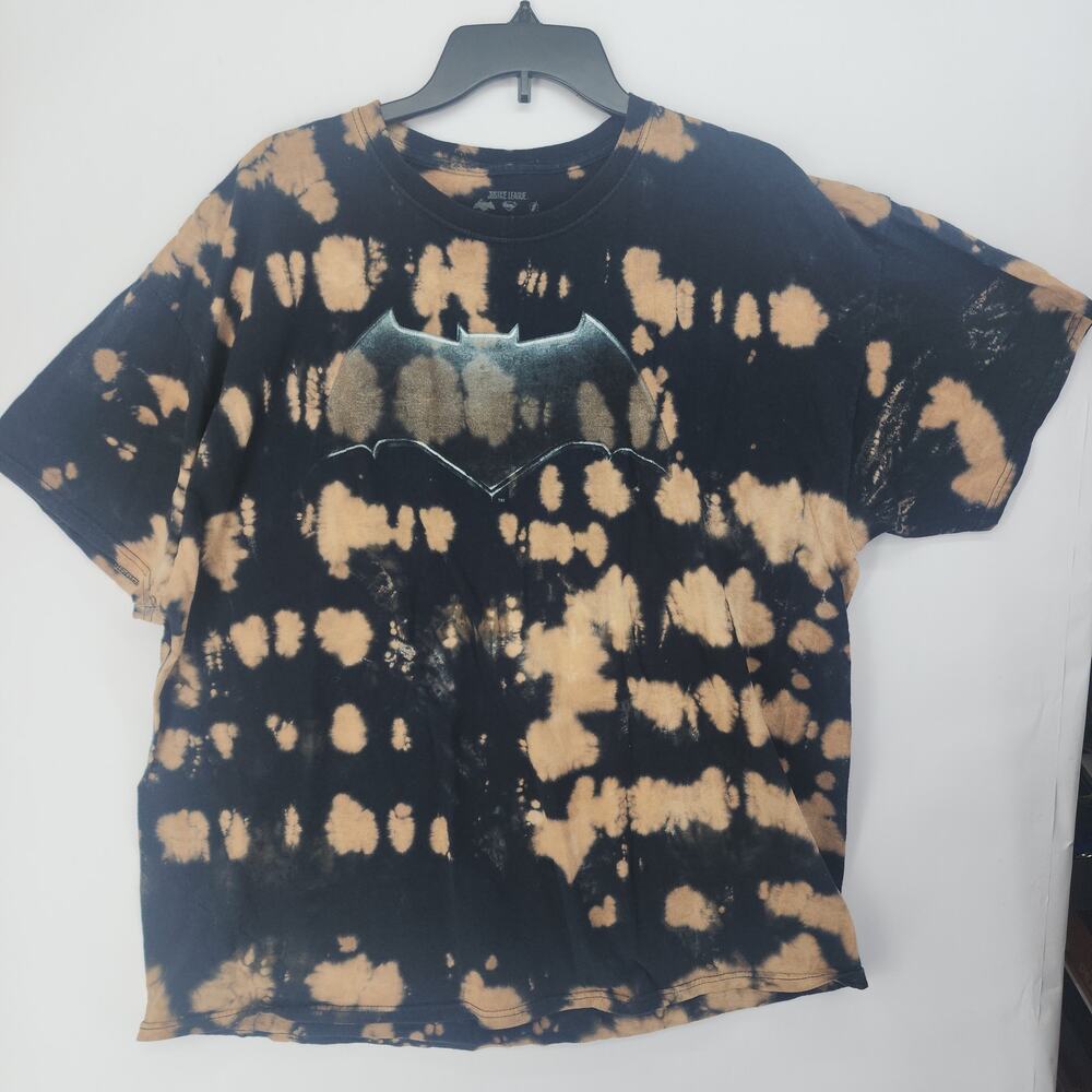DC Batman Justice League Bleach Tie-Dye Custom T-Shirt Black Gold 2XL